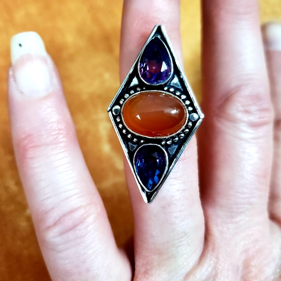 New Carnelian and Bi-Color Tourmaline 925 Silver Ring. - Picture 5 of 12